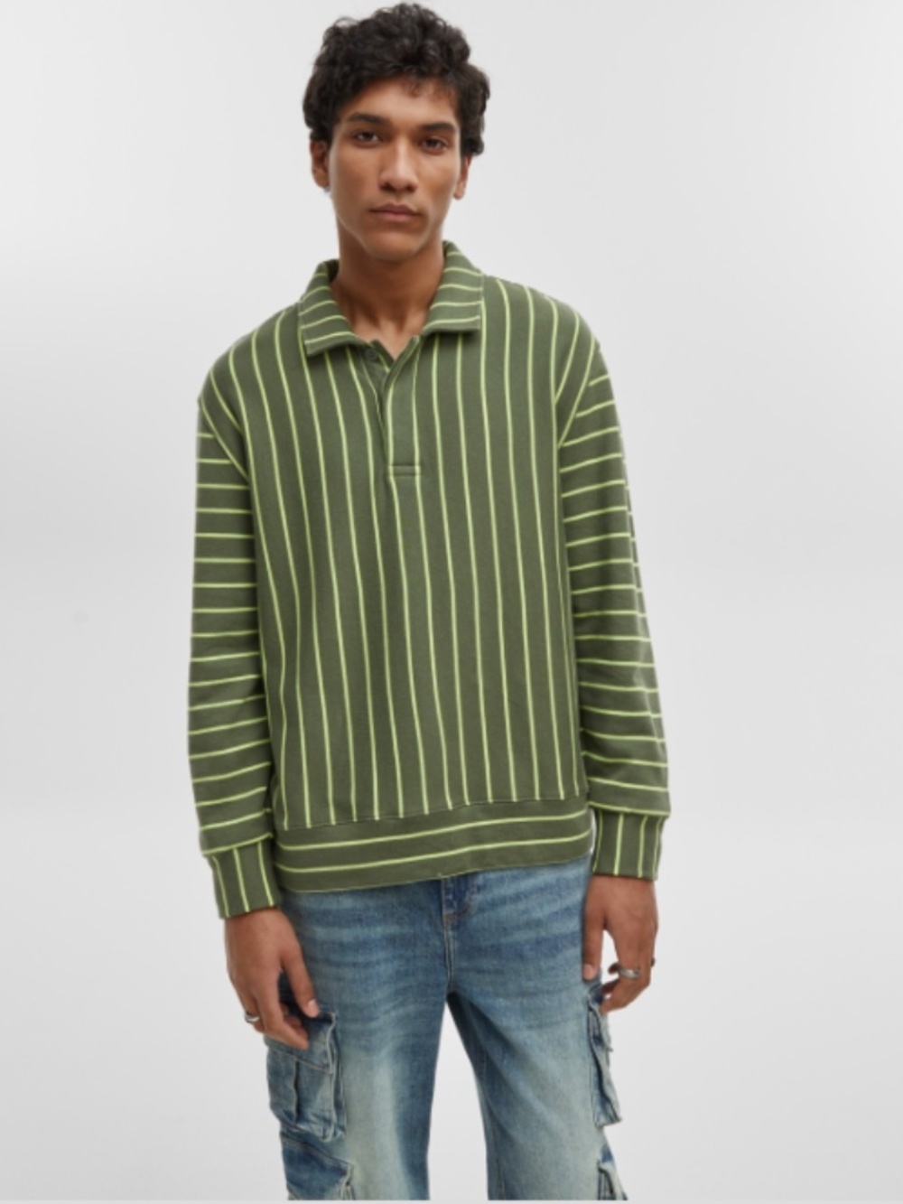 Mode of One Men's Relaxed-Fit Long-Sleeve French Terry Polo Shirt, SIZE XL NWT